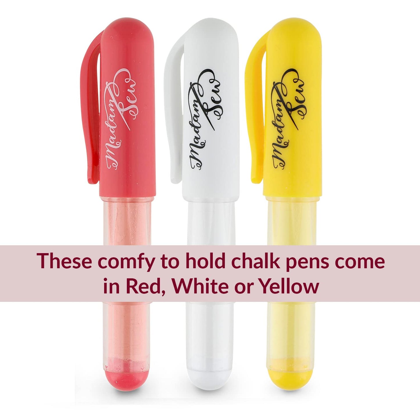 Madam Sew Refillable Tailors Chalk for Fabric - Washable Fabric Markers for Sewing and Quilting with Dosing Wheel, Tailor Chalk Pen for Precise Marking on Cotton, Knit, Suede (White)
