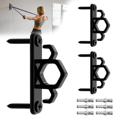 WOCHOLL Resistance Band Wall Anchors Heavy Duty Wall Mount Workout Anchors for Exercise Bands, Space-Saving Home Gym Workouts, Strength Training, Durable Steel Construction (3, Black)