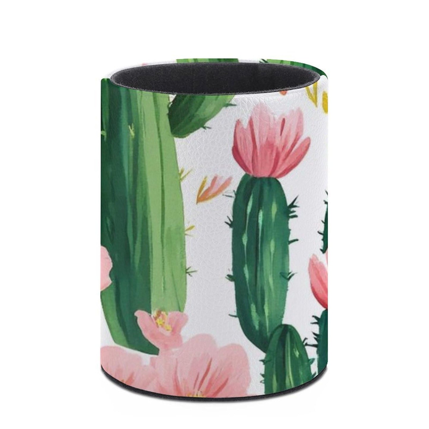 UTRSIFB Pen Holder Leather Pencil, Holder Cup Makeup Brush Storage Organizer, Waterproof Multifunctional Office Supplies Floral Cactus Flowers