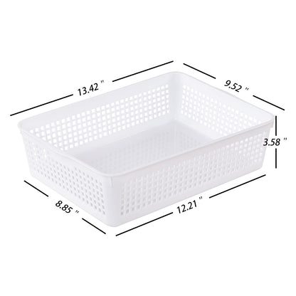Innouse 6 Pack A4 Paper Size Plastic Storage Baskets, White File Organizer Basket Tray
