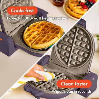 bella Flip-n-Store Waffle Maker with EverGood™ Ceramic Nonstick Coating, Fits-anywhere™ Kitchenware, Power Indicator Light, Cool Touch Handle & Cord Wrap, 7” Wide & 1" Deep Plates, 1000 Watt, Oatmilk