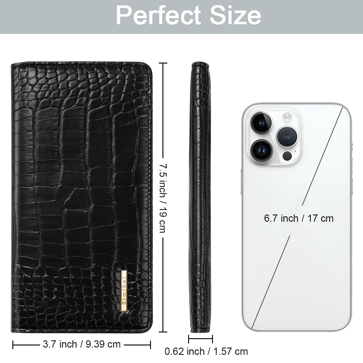Simikol Wallet Women Bifold Faux Crocodile Leather Minimalist Slim Thin Long Wallets RFID Blocking Credit Cards Holder Purse with Back Zipper Coin Pocket for Women and Men,Black