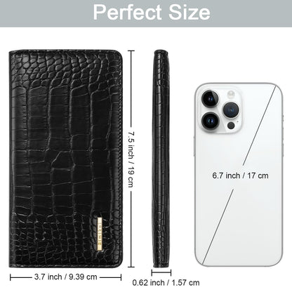 Simikol Wallet Women Bifold Faux Crocodile Leather Minimalist Slim Thin Long Wallets RFID Blocking Credit Cards Holder Purse with Back Zipper Coin Pocket for Women and Men,Black