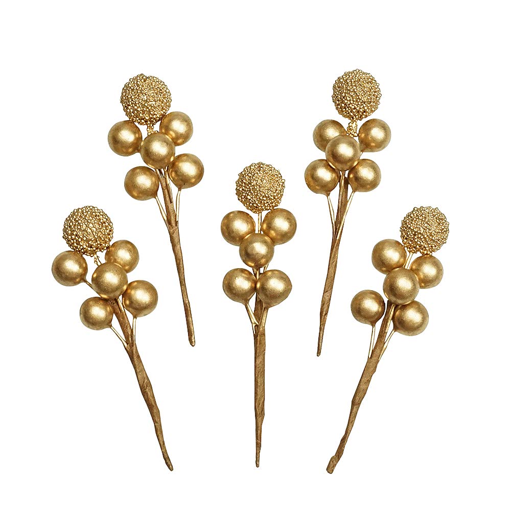 Grenerics 20 Branch Gold Holly Berry Stems Artificial Berries Picks for Berry Wreath Christmas Berries Garland and Holiday Wreath Ornaments by Baryuefull