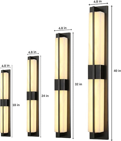 LED Outdoor Wall Lights Fixture Lamps. Modern Elegant Acrylic lampshade with Marble Texture, Aluminum Body. Exterior Black Sconce Wall Lantern IP65 Waterproof Anti Rust. (Modern LED Black 24''H, 12W)