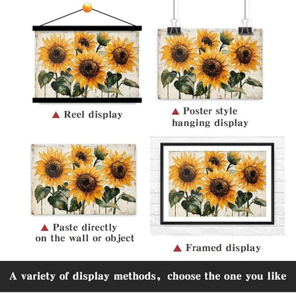 Yesad Sunflower Décor Vintage Flower Pictures Canvas Wall Art, Farmhouse Wall Art Rustic Wall Décor for Living Room Bedroom Kitchen Floral Print Poster (Unframed,36”x24”,Sunflower1)