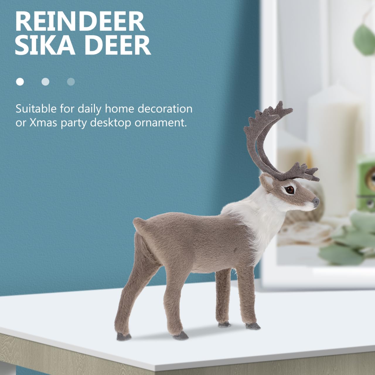 Luxshiny Realistic Reindeer Figurines Standing Deer Statue Mini Christmas Elk Sculpture Holiday Desktop Ornaments for Xmas Party Decoration