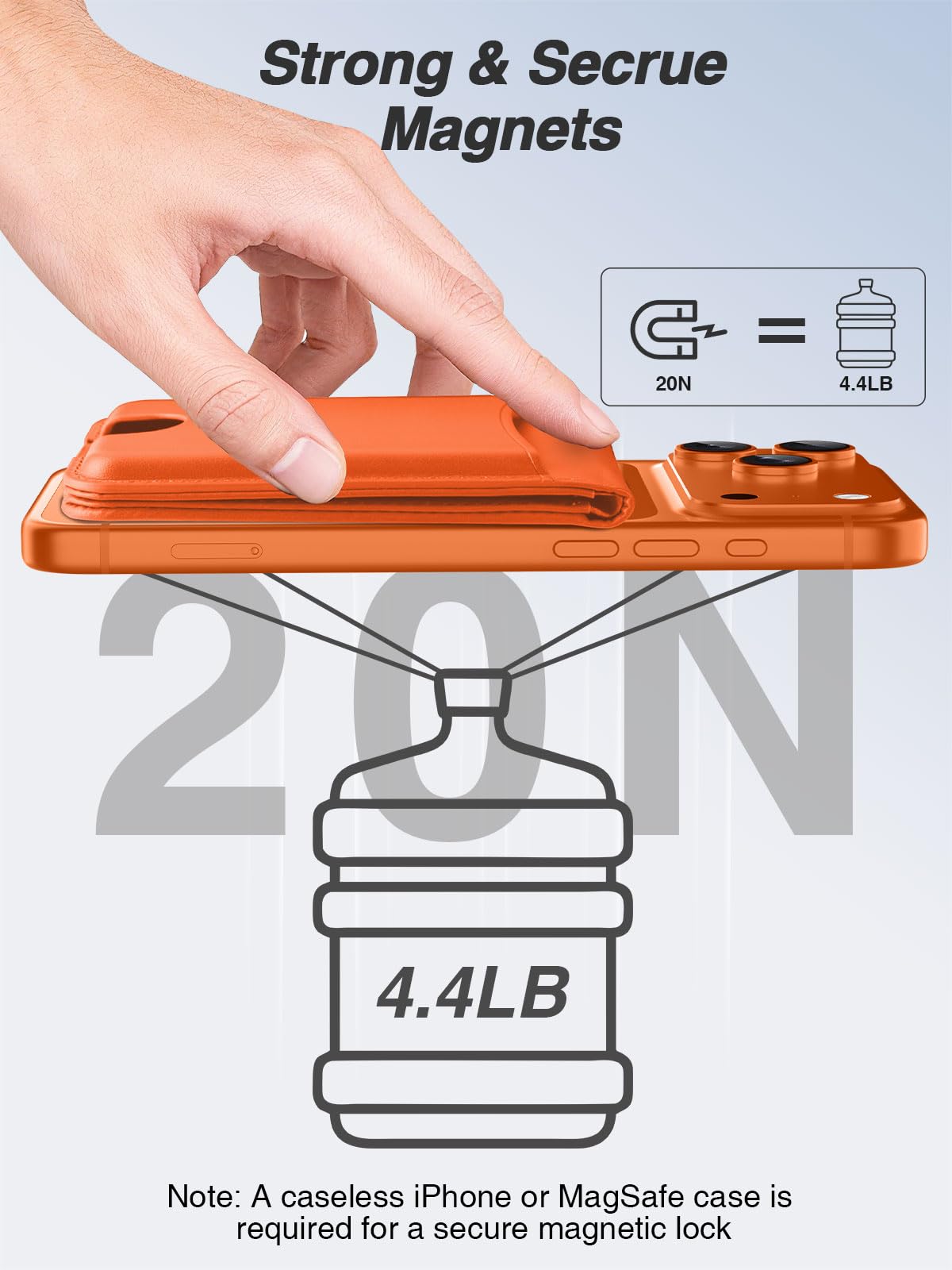 TopMade for MagSafe Wallet, Works with Apple Find My, Strongest Magnetic Wallet with Stand, 6 Card Holder, RFID Blocking, Magnetic Card Holder for iPhone 17/16/15/14/13/12 Series, Rechargeable,Orange