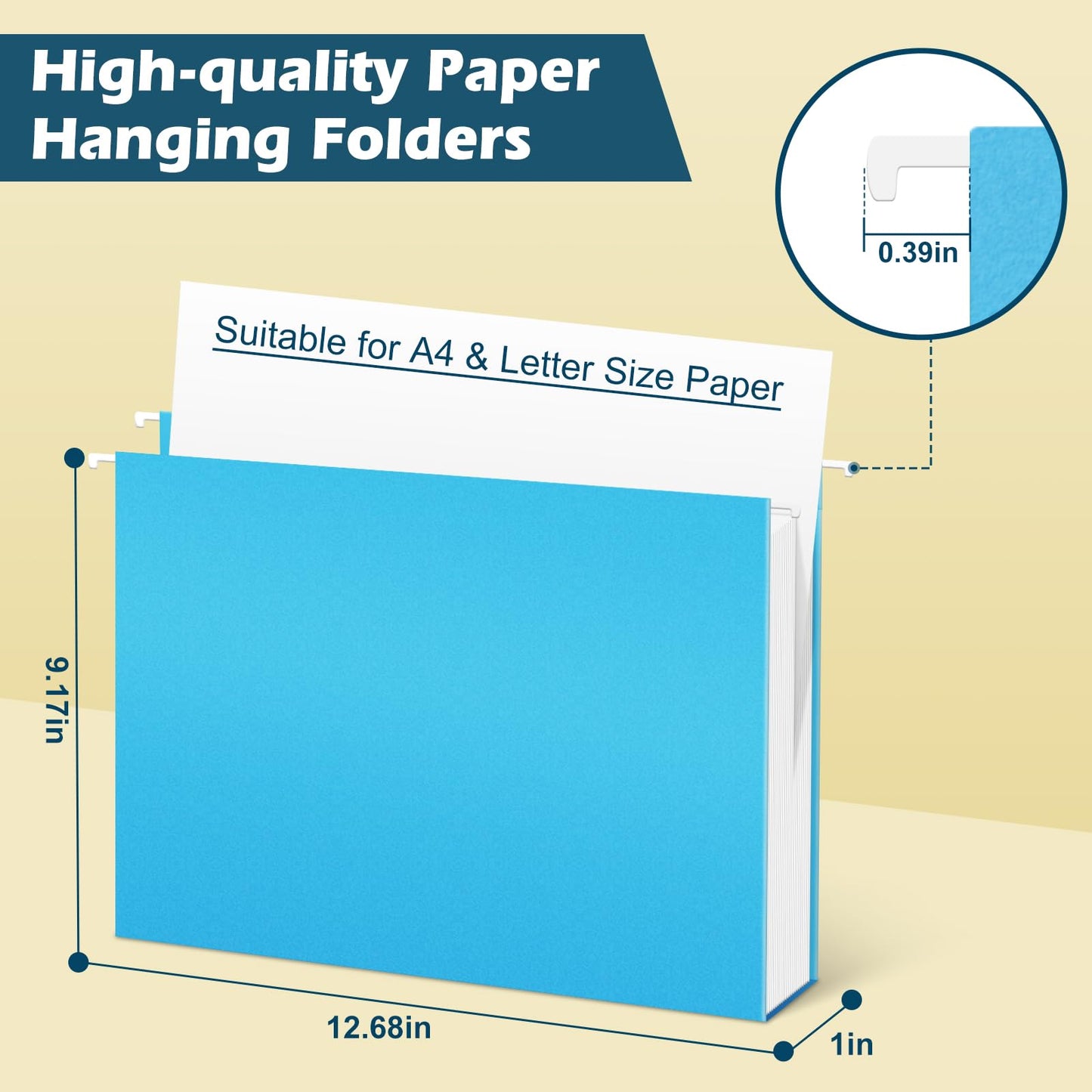 V-Opitos 36 Pack 1 Inch Expansion Hanging File Folders, Letter Size Hanging Folders with 1/5-Cut Adjustable Tab, Extra Capacity Hanging File Folders, Ideal School Classroom, Office Supplies