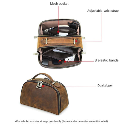 CONTACTS Full Grain Leather Tech Organizer Travel Case for Electronics Accessories Portable Cable Organizer Pouch with Handle, Storage Bag for Charger, Cables, Power Bank, Mouse