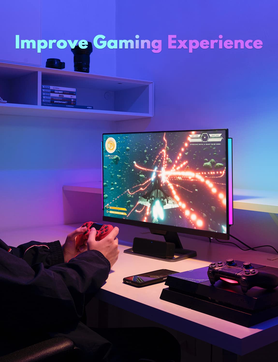 JUSJUBR 2PC RGB Under Monitor Light, Gaming Light with 353 Color Modes, LED Desk Light with Remote Control for Room/Monitor/PC Gaming Setup