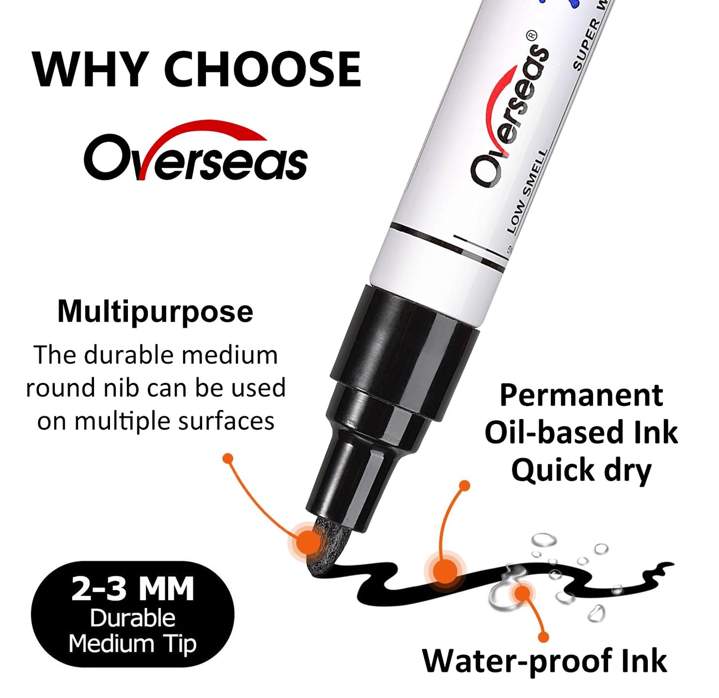 Overseas Red Paint Pens Permanent Markers 24 Pcs, Oil Based Paint Markers Set, Quick Drying, Waterproof, Medium Tip Marker Pens for Metal, Rock, Wood, Plastic, Canvas, Glass, Stone, Rubber, Paper
