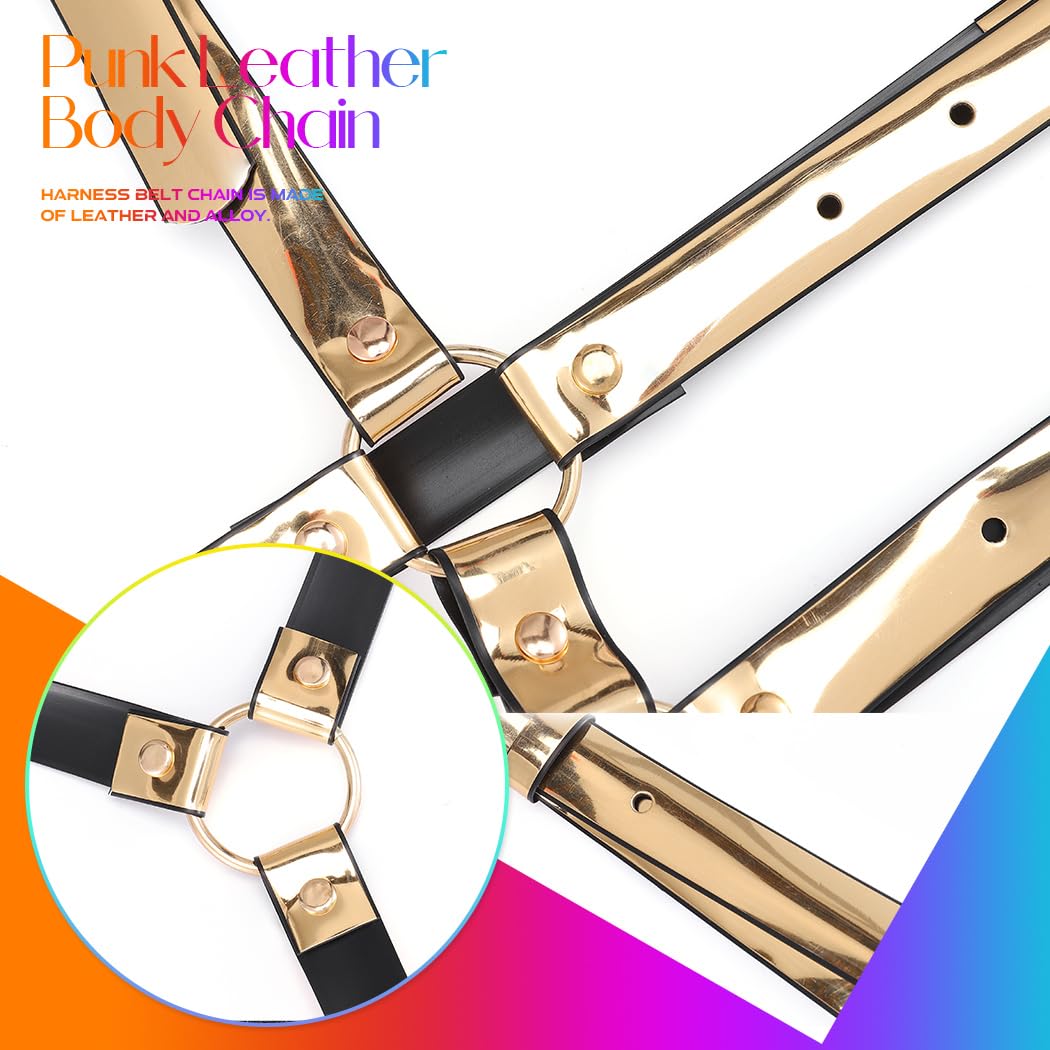 BODIY Women Fashion Harness Belt Gold Mirror Waist Belts Strap Reflective Rave Body Harness Accessory