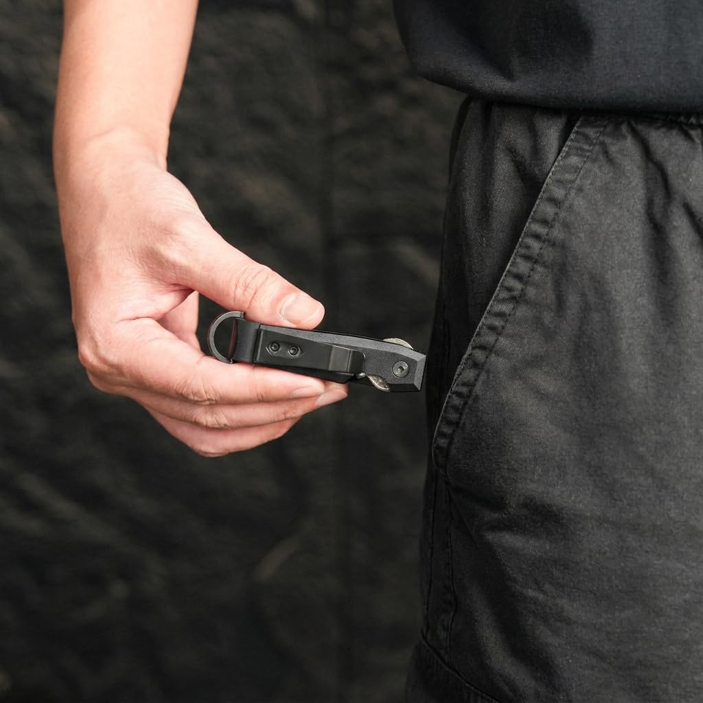 CAXGEK Compact Key Organizer with Spring Tension Lock, Aluminum Keychain Holder. (Black)