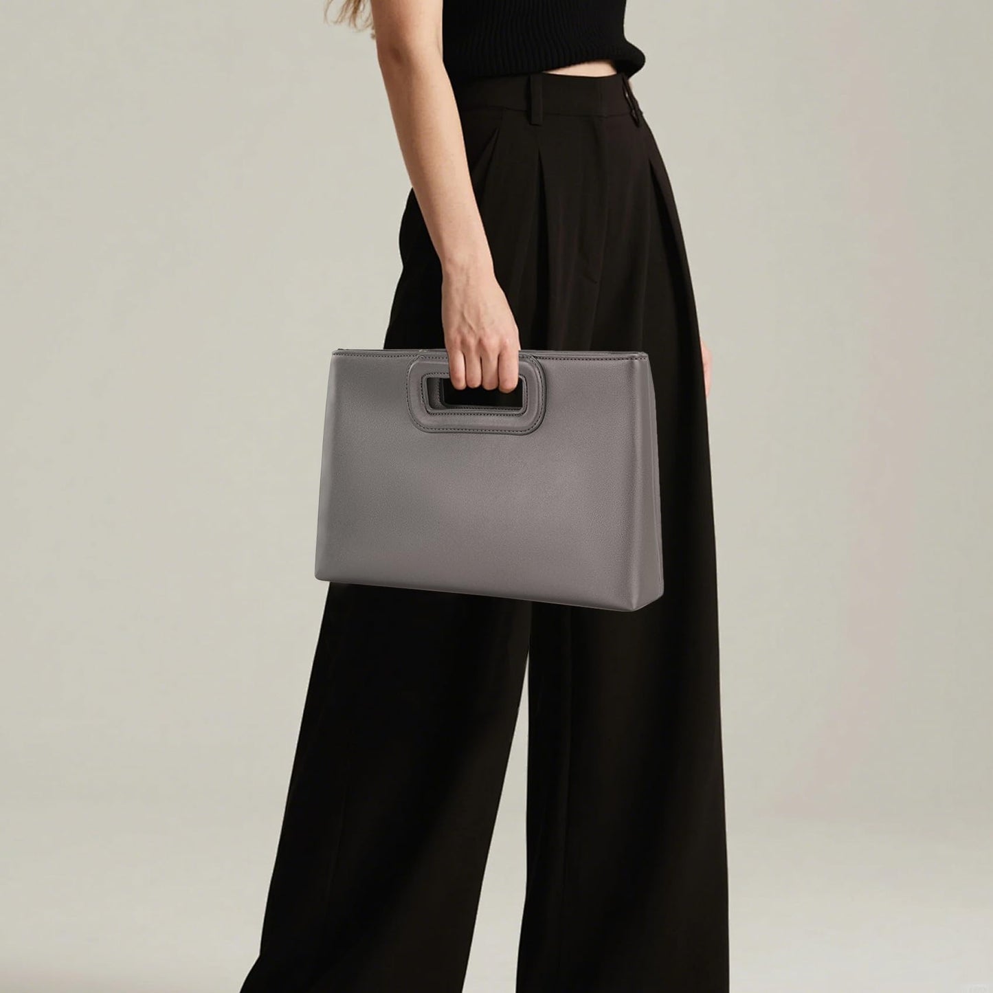 Soft PU Leather Clutch Purse for Women Top Handle Evening Handbags, Elegant Shoulder Crossbody Bag,Gray