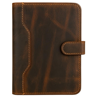 PavinCrafter Brown Leather Junior Padfolio 5x8, Small Bifold Business Portfolio Folder for Men & Women, Compact Legal Pad Holder with Pen Loop, Card Holder with Document Pocket, Interview Organizer