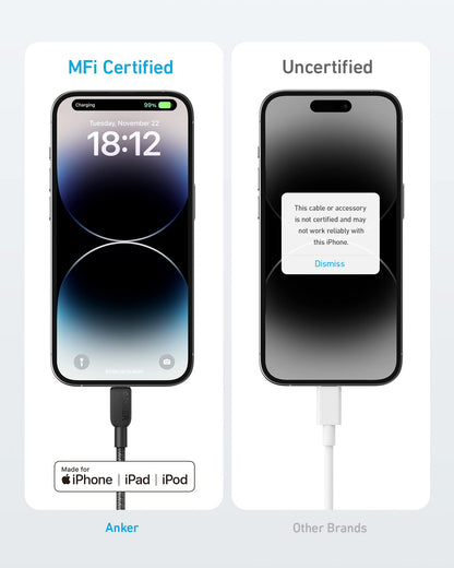 Anker 310 USB C to Lightning Cable(6FT,2Pack, Black), MFi Certified for iPhone 14 Series, and More(Charger Not Included)