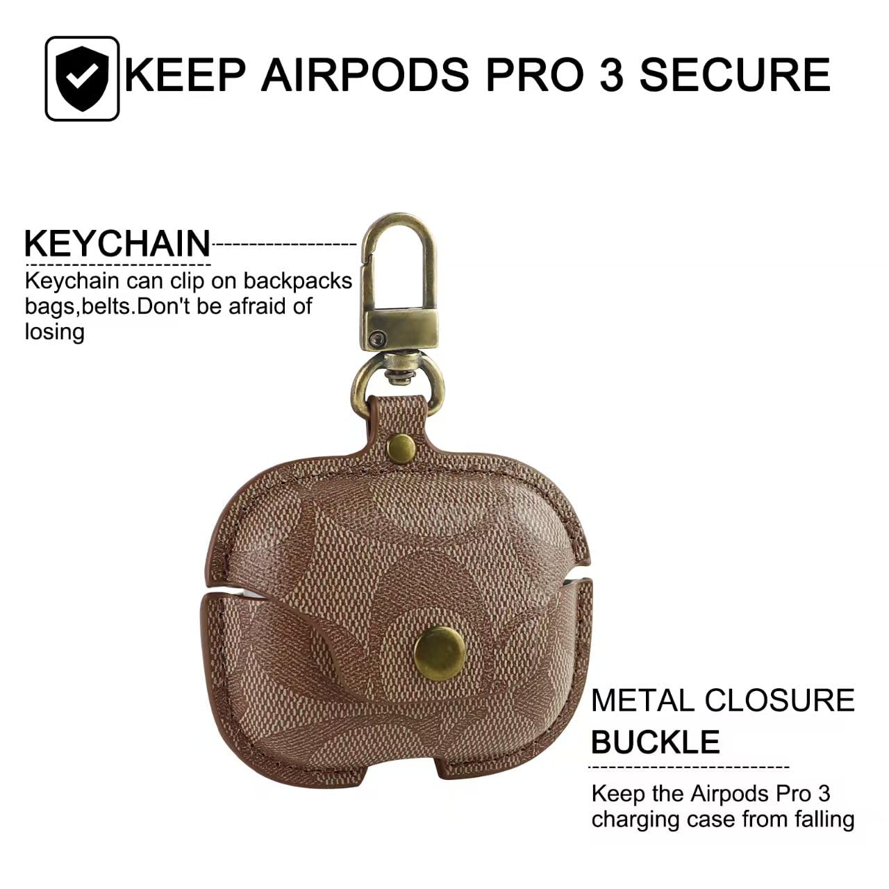 for AirPods Pro 3 Case, Compatible with AirPods Pro 3rd Generation Case (2025), Cute Leather Full Body Shockproof Protective Cover for Women Men (C)