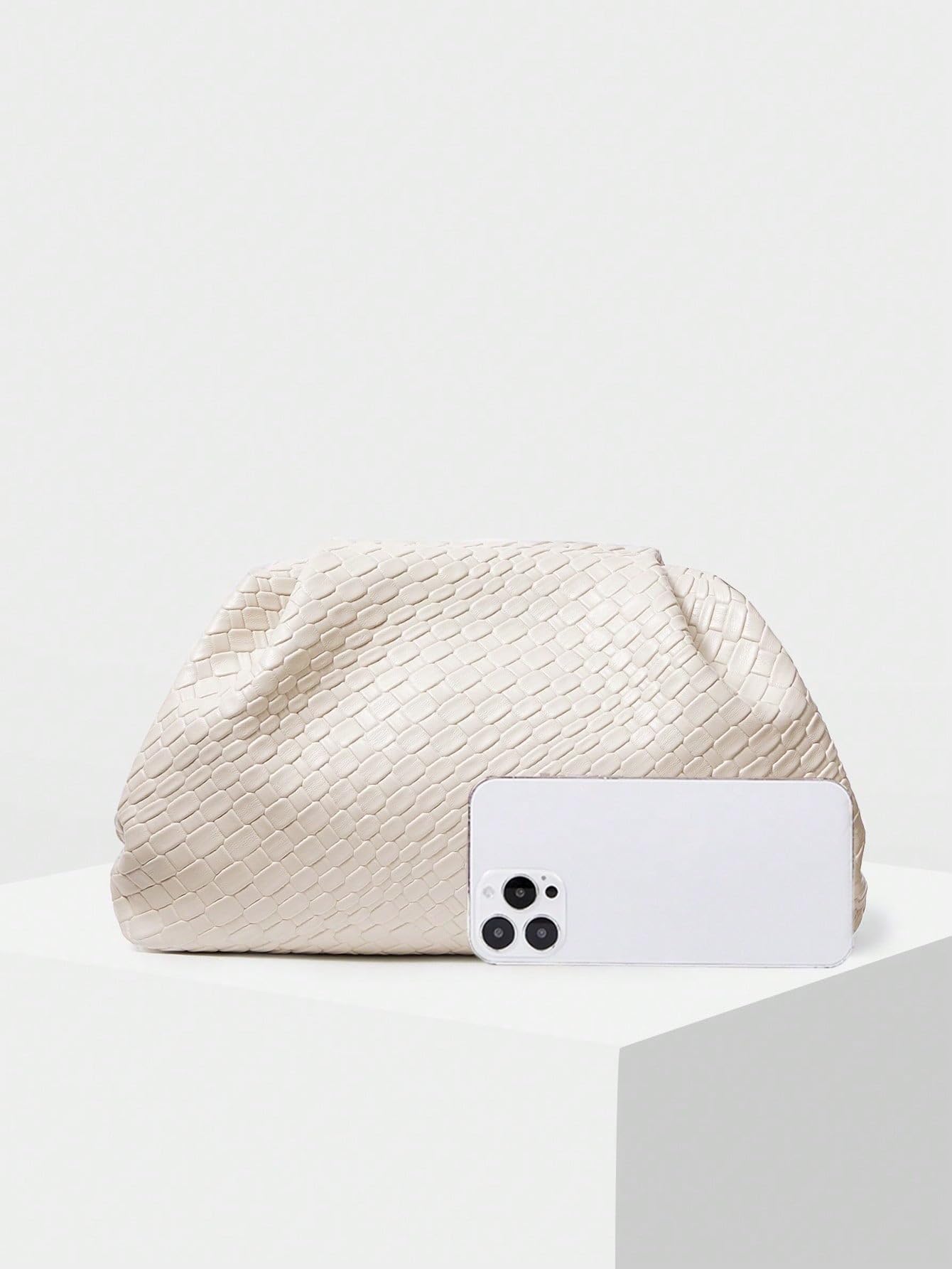 QWINEE Women's Woven Evening Bag Dumpling Clutch Purse No Strap Handbags Elegant Faux PU Leather Clutch Bag Apricot One-Size
