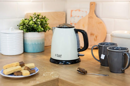 Russell Hobbs Colours+ 24994-70 Kettle [1.0 L] Stainless Steel Cream (2400 W, Quick Boil Function, Removable Limescale Filter, External Water Level Indicator, Small Travel Kettle)