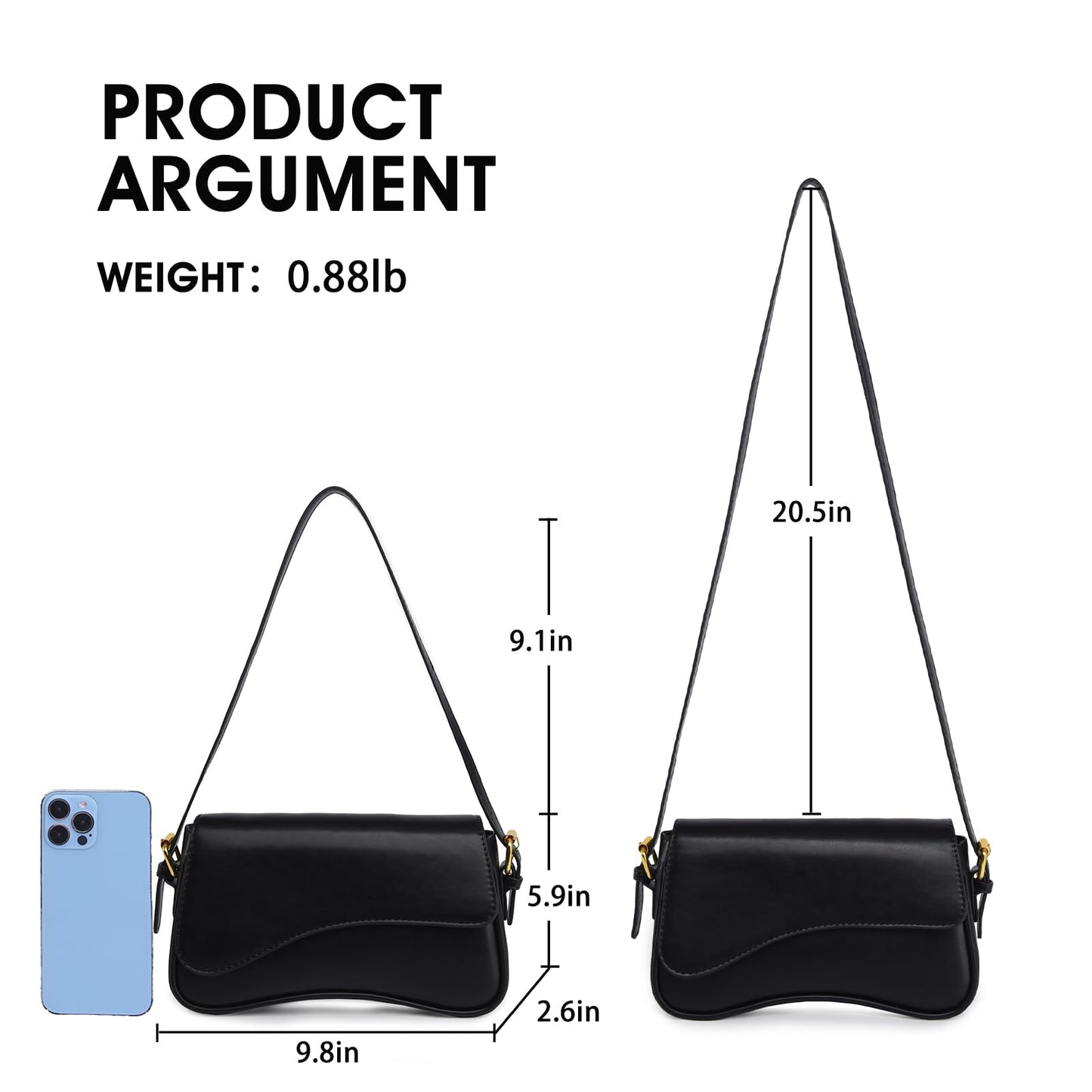 Shoulder Bag for women Clutch Purse Handbag PU Leather Tote Bag with 2 Removable Straps and Zipper Closure Crossbody Bags (A-Black)