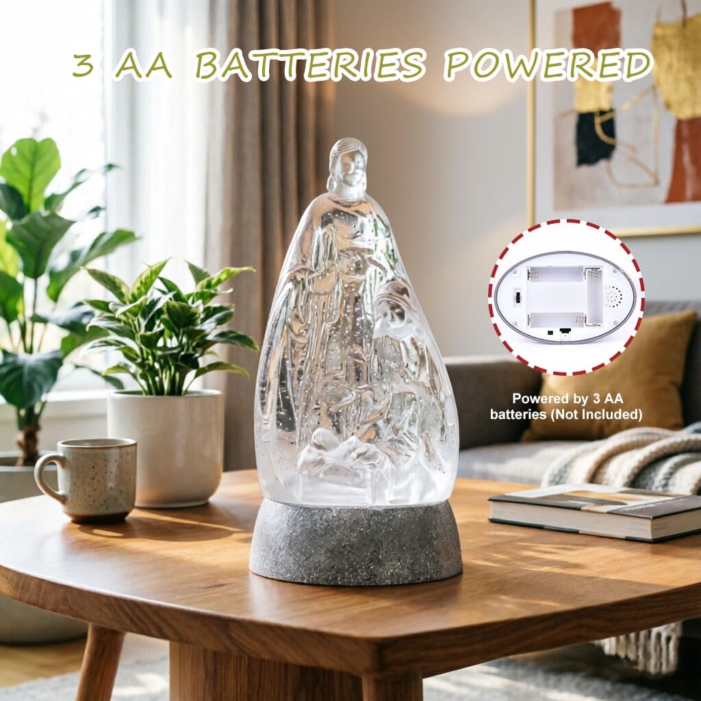 Nativity Snow Globe Holy Family Lighted Snowglobe Lantern with 6H Timer, Battery Operated Nativity Water Globe, White Nativity Scene Religious Decor Gift for Prayer Room, Church, Tabletop, Home Décor