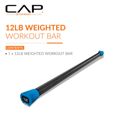 CAP Barbell 12 lb Total Body Workout Weighted Bar - Blue | Exercise Bar for Strength Training, Yoga, Pilates, Resistance Training, and Home Gym Workouts