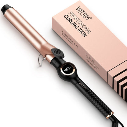 Large Curling Iron 2 Inch, Ceramic Long Barrel Hair Curling Wand, Hair Styling Tool, Dual Voltage, LCD Display, Black