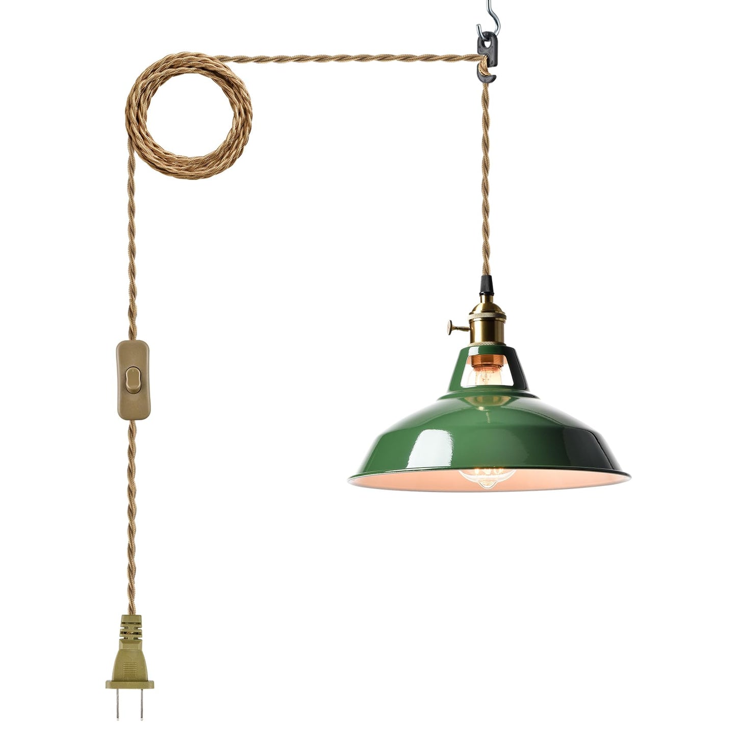 YUBOLE Modern Green Plug-in Pendant Light,Macarons Kitchen Hanging Swag Lighting, Metal Barn Shade with On-Off Switch Plug Cord Light for Bedroom Foyer Dining Bar