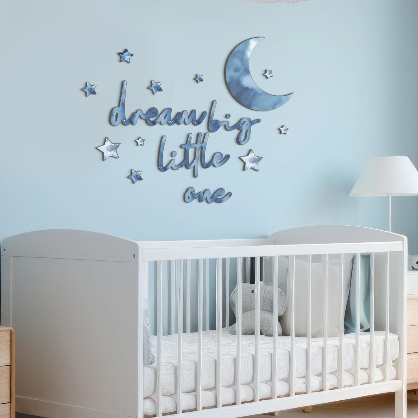 Briwooody 15 Pcs Moon and Stars Nursery Decor Dream Big Little One Wall Decor Boho Neutral Babyroom Wall Art Nursery Sign for Boys Girls Bedroom Home Farmhouse Living Playroom (Blue)