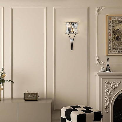 Crystal Wall Sconces Set of Two, 2-Light Black Sconces Wall Decor Set of 2, Modern Bathroom Wall Light Bedside Wall Lamps Luxury Glass Sconces Wall Lighting for Living Room Bedroom Hallway