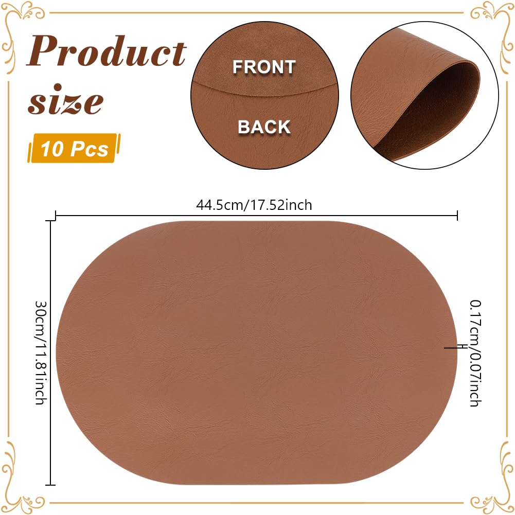 INTERWARM 10Pcs Waterproof PU Table Mats, 11.8x17.5Inch Oval Reversible Placemat Wipeable Washable Place Mats Faux Leather Placemats for Kitchen Dining Room Patio Indoor Outdoor, Peru