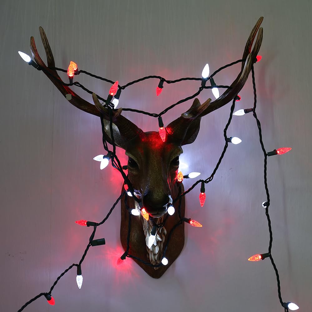 Brizled Red & White C5 Christmas Lights, 33ft 100 LED Christmas Tree Lights, Connectable 120V UL Certified Faceted Xmas Light Outdoor Indoor Xmas Lighting for Christmas Tree Party Roof Decoration