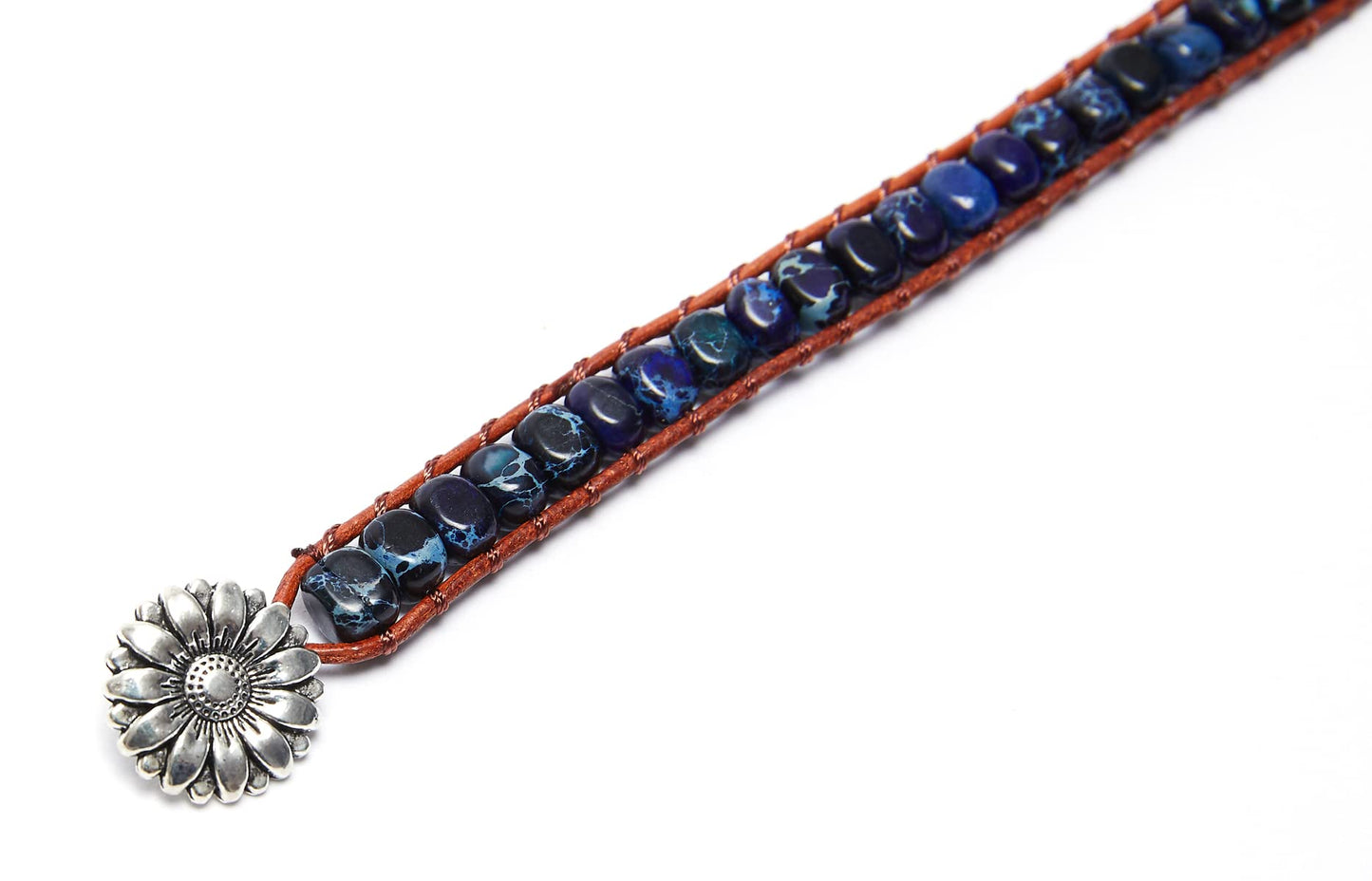 ZOSOJONA 7 Chakra Bracelet Bohemian Handmade Leather Wrap Healing Protection Natural Stone Yoga Beaded Bracelets Boho Friendship Jewelry (Navy Blue Turquoise)