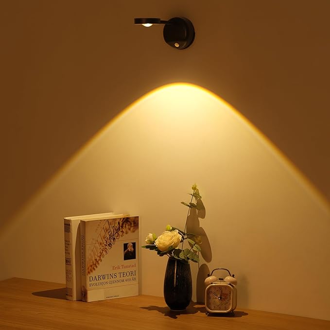 Wireless Picture Light - Battery Operated Art Display Light with Motion Sensor and Rotatable Tube, Stepless Dimming for Picture Frame (Black)