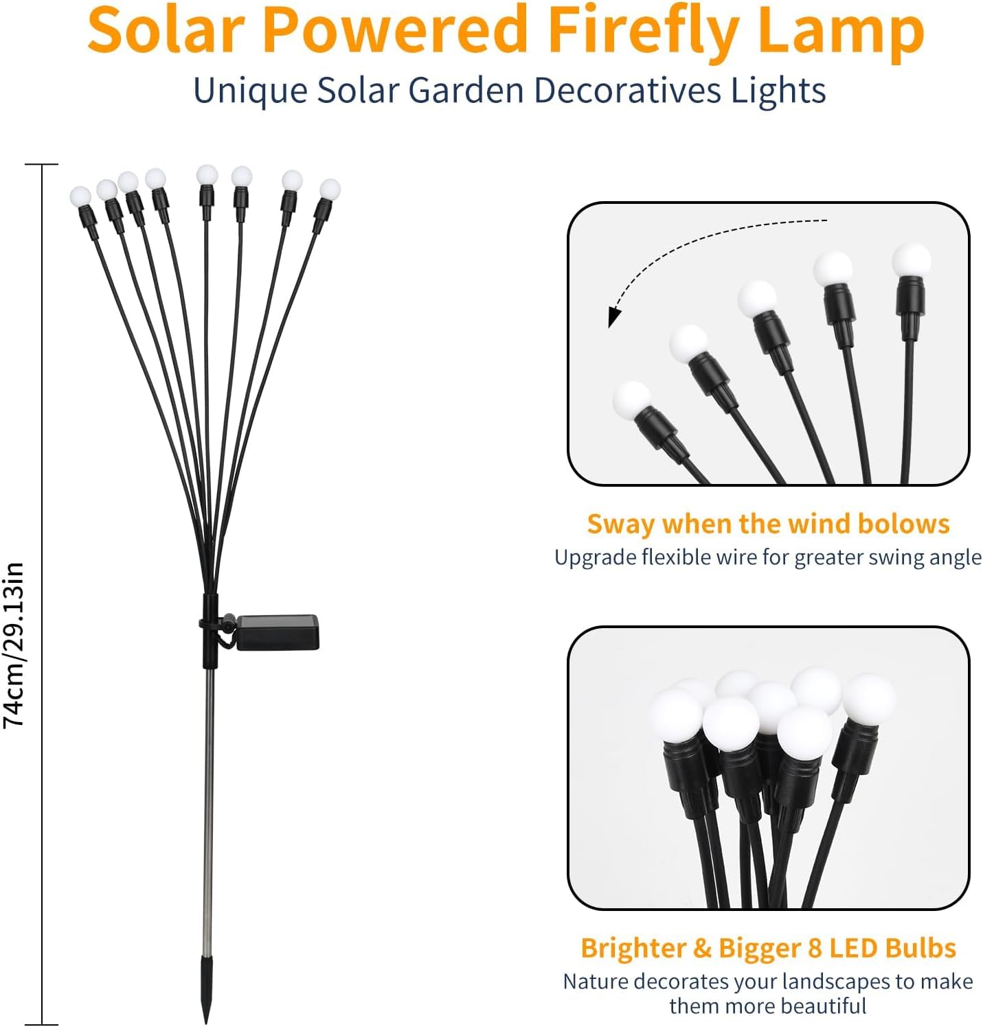 VerveAura 6 Pack Solar Firefly Lights Outdoor, Upgraded 800mAh Battery & Enlarged Bulbs, Warm White Swaying Garden Lamps, IP65 Waterproof Landscape Pathway Lighting for Yard Patio Decor