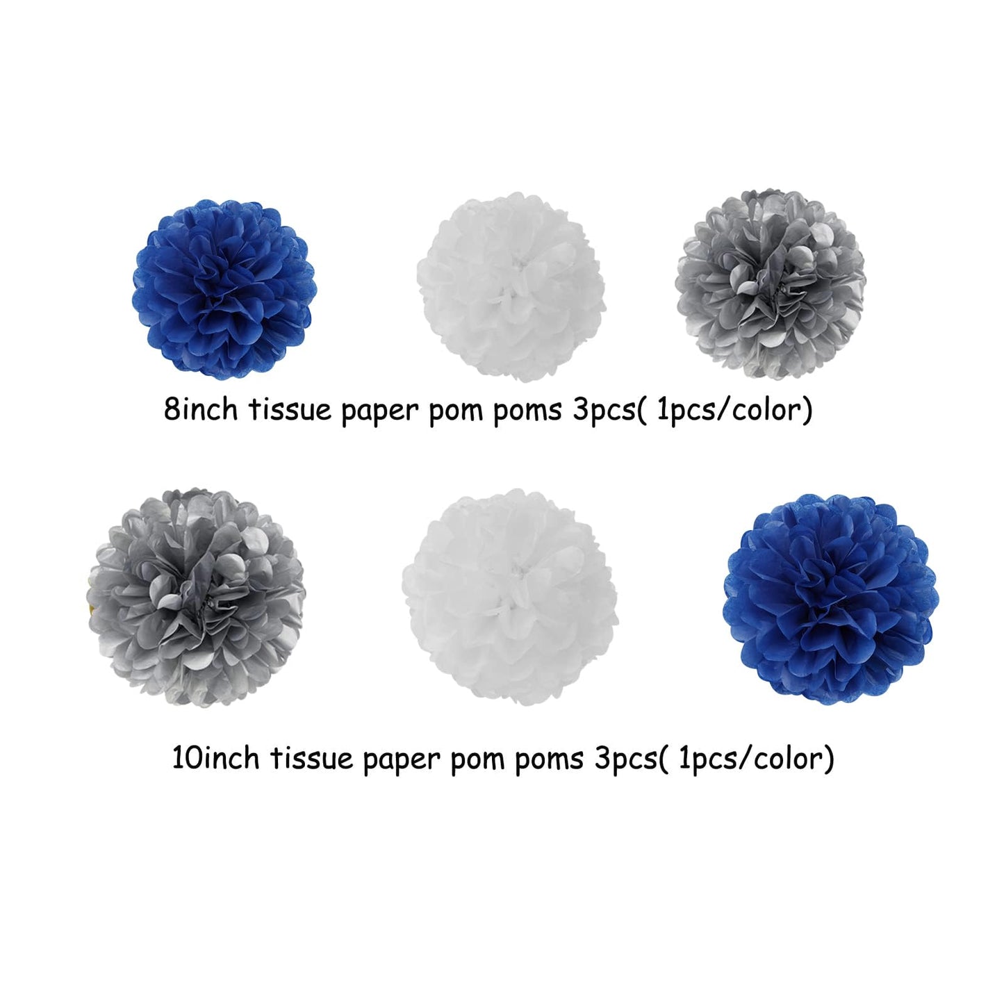 Navy-Blue White-Silver Party-Decoration Graduation Banner - 8pcs Kits Cap Garland Streamers, Paper Tissue Pom Poms Flowers, 2026 Craduate Banner Congratulations Grad Decor Lasting Surprise