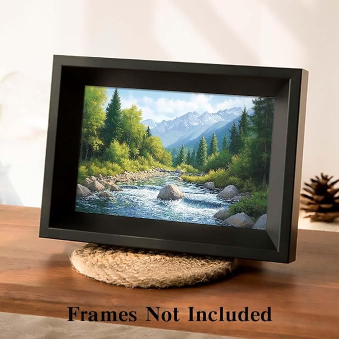 Yesad Serene Nature Wall Art, Landscape Canvas Wall Art Forest Pictures Prints Mountain Painting Scenery Poster Wall Décor for Farmhouse Living Room Bedroom (Unframed,18”x12”,Stream)