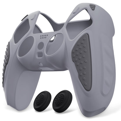 PlayVital Knight Edition Metallic Gray & Dark Gray Two Tone Anti-Slip Silicone Cover Skin for ps5 Controller, Soft Rubber Case for ps5 Wireless Controller with Thumb Grip Caps