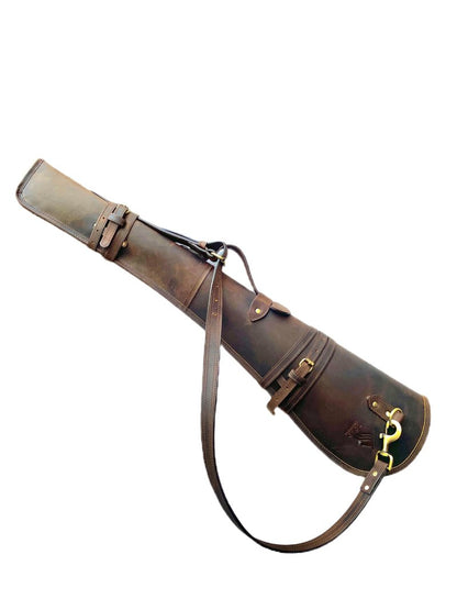 ZOLO LEATHERS Western Hardwax Leather Shooting Gun Cover Shotgun Case Leather Rifle Scabbard with Adjustable Shoulder Strap (Vintage Brown)