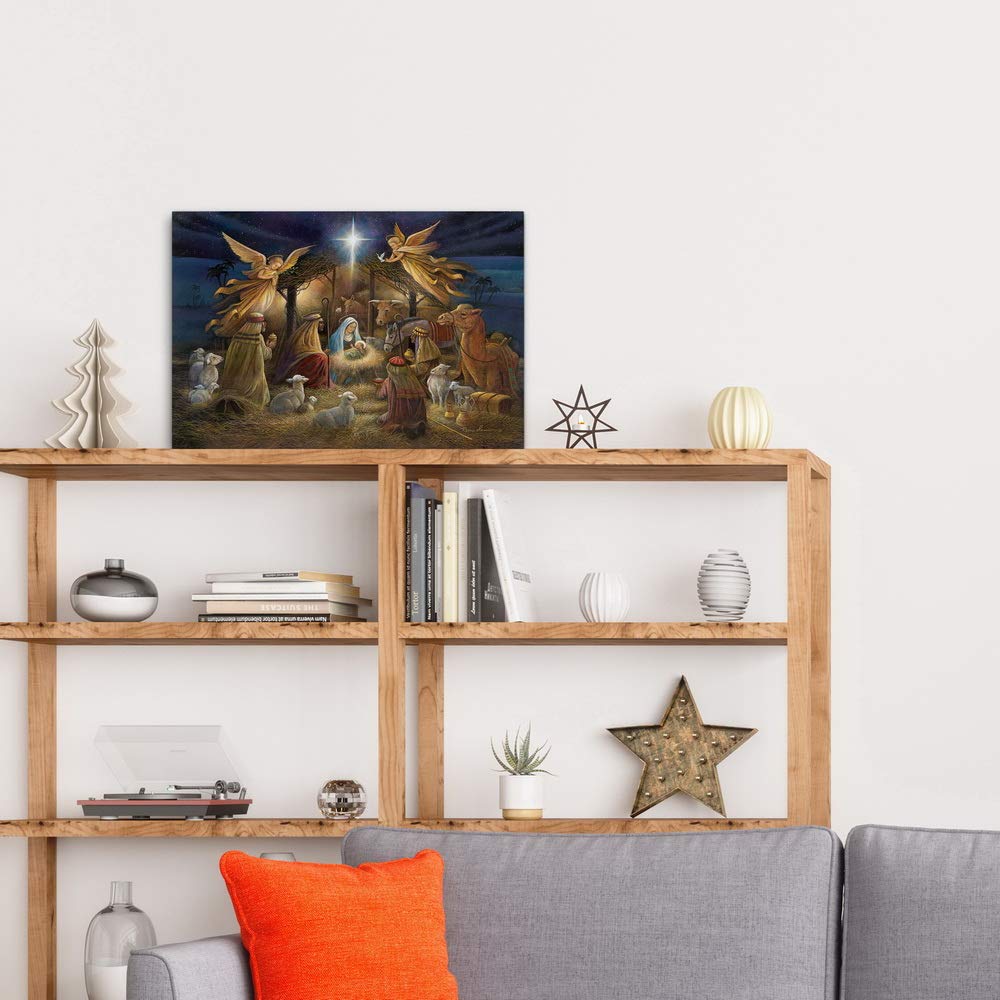 Renditions Gallery Nativity Scene Wall Art, Christ in a Manger, Jesus Christ, Mary, & Joseph, Religious Christmas Scene, Gallery Wrapped Canvas Decor, Ready to Hang, 8 in H x 12 in W, Made in America
