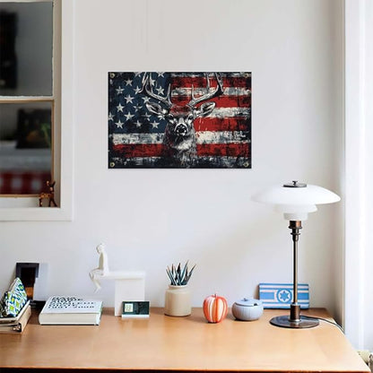 Yesad American Flag Deer Canvas Wall Art, Animal Head Rustic Wall Décor Christmas Paintings Pictures Nature Artwork Modern Poster for Farmhouse, Living Room, Bedroom, Office (Unframed,30”x20”,Deer1)