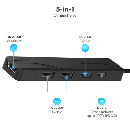 SABRENT 4-Port USB 3.0 Hub with Individual LED Power Switches - Slim, Portable Design - 2 Ft Cable - Fast Data Transfer - Compatible with Mac & PC (HB-UM43)