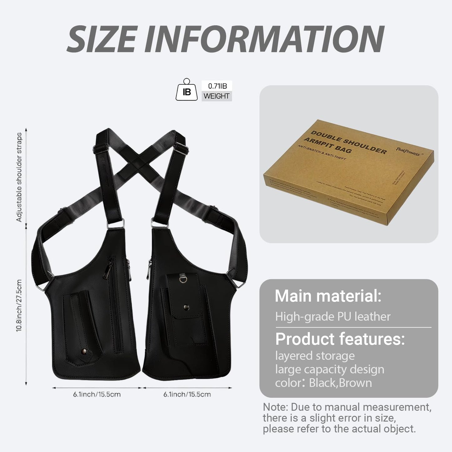 Double Shoulder Armpit Bag,Upgraded Anti-Theft Underarm Wallet with Pocket Holster Phone Leisure Double Shoulder Pouch for Men & Women,Multi-Purpose Armpit Tactical Bag,Travel & Outdoors (Black)