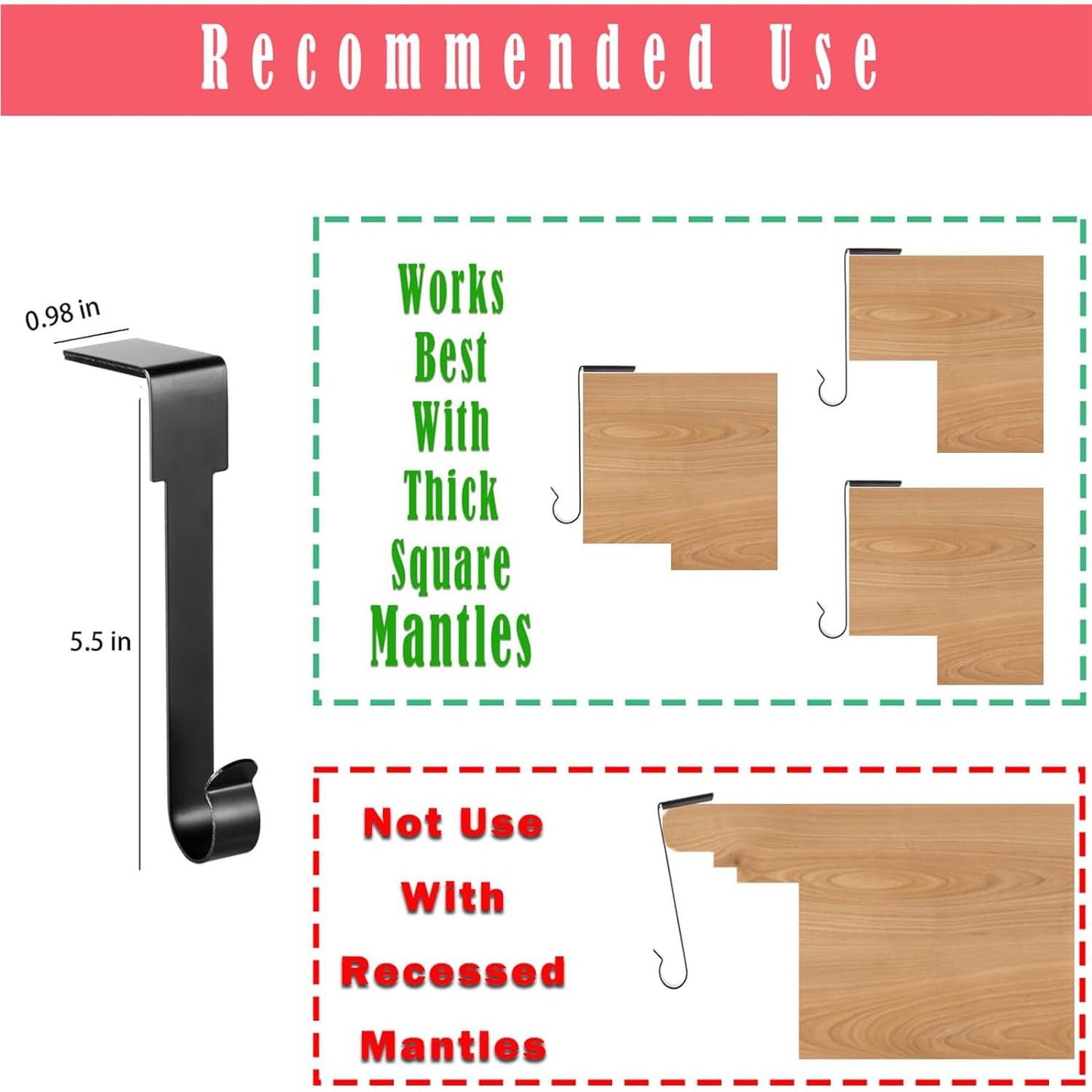 Guojanfon Christmas Stocking Holders, Metal Mantel Hooks Hanger Non-Slip Christmas Stocking Hooks for Fireplace Mantle Christmas Party Decoration (6pcs -Black)