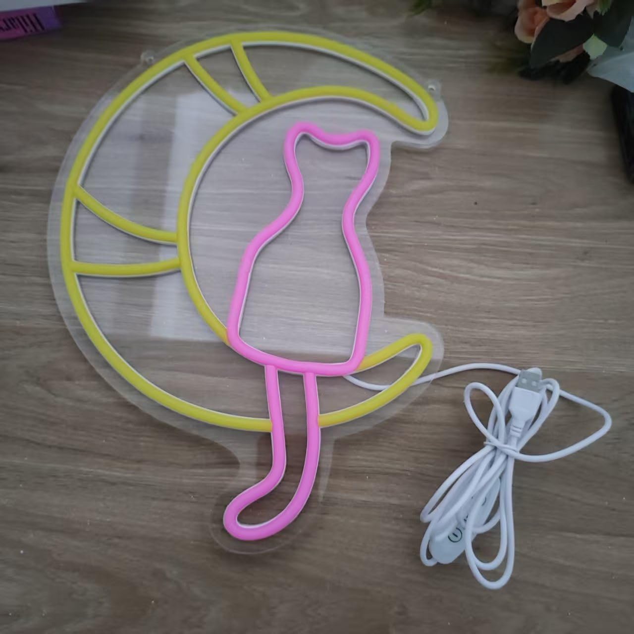 HFHungkeong Cute Kwaii Cat Neon Signs Acrylic LED Anime Moon Cats Neon Sign with Dimmable Switch and 1Pc Hanging Chain for Bedroom Living Room Children Girls Gift Bar Home Party Birthday