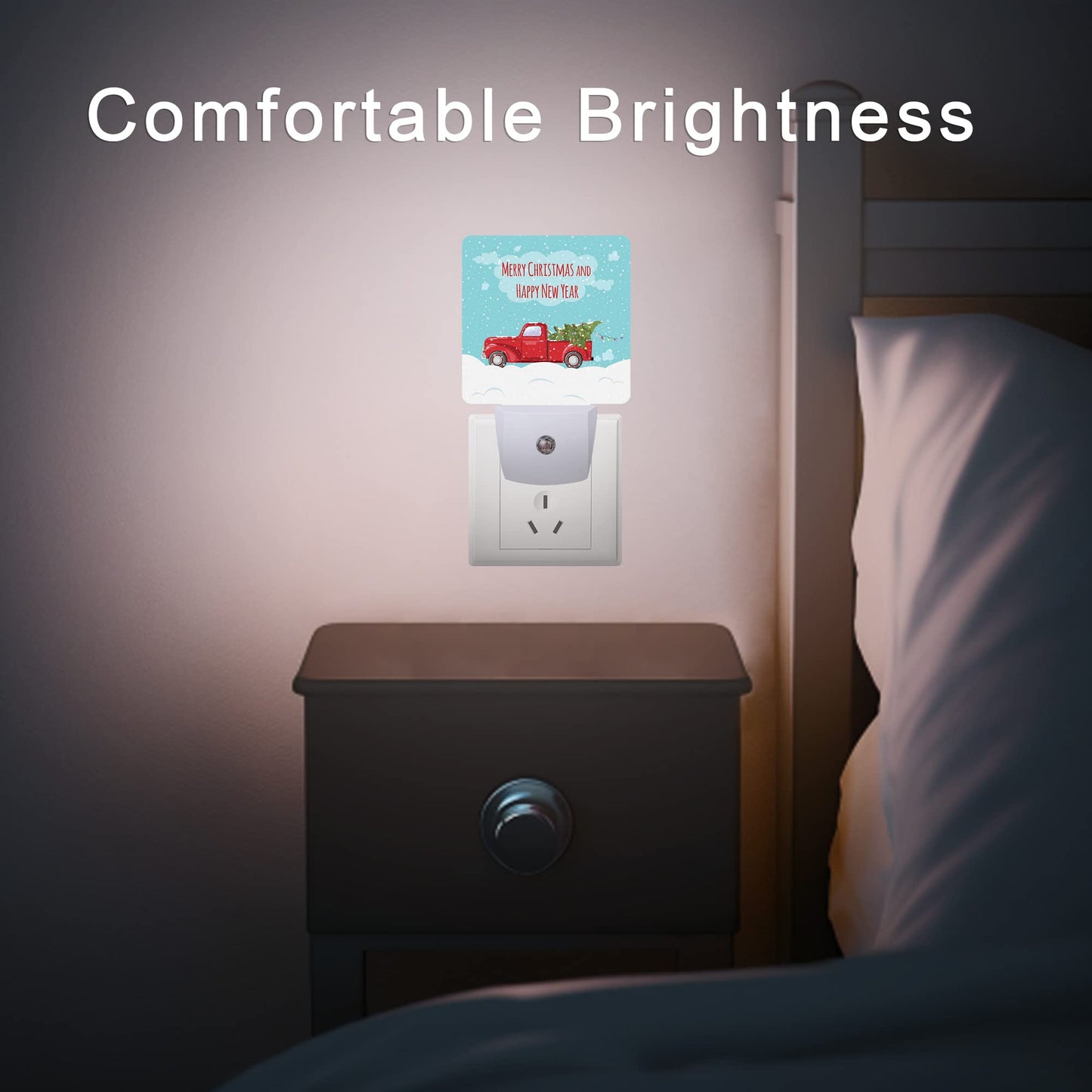 Oeaskly Christmas Décor Night Light,Retro Pickup and Christmas Tree Night Lights Plug into Wall with Dusk to Dawn Light Sensors 0.5W Dim Lamp for Bedroom