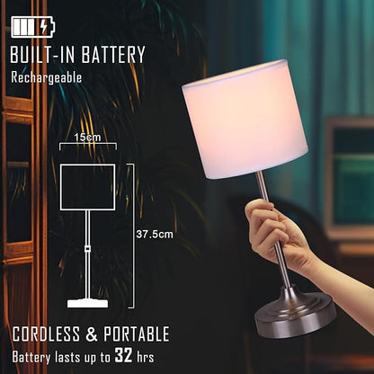 Rechargeable Battery Powered Table Lamp, Wireless LED Lamps, Cordless Touch Lamps, Stepless Dimmable Bedside Lamps, Night Lamp for Bedroom, Dinning Room, Kitchen Decor, Office (Silver)