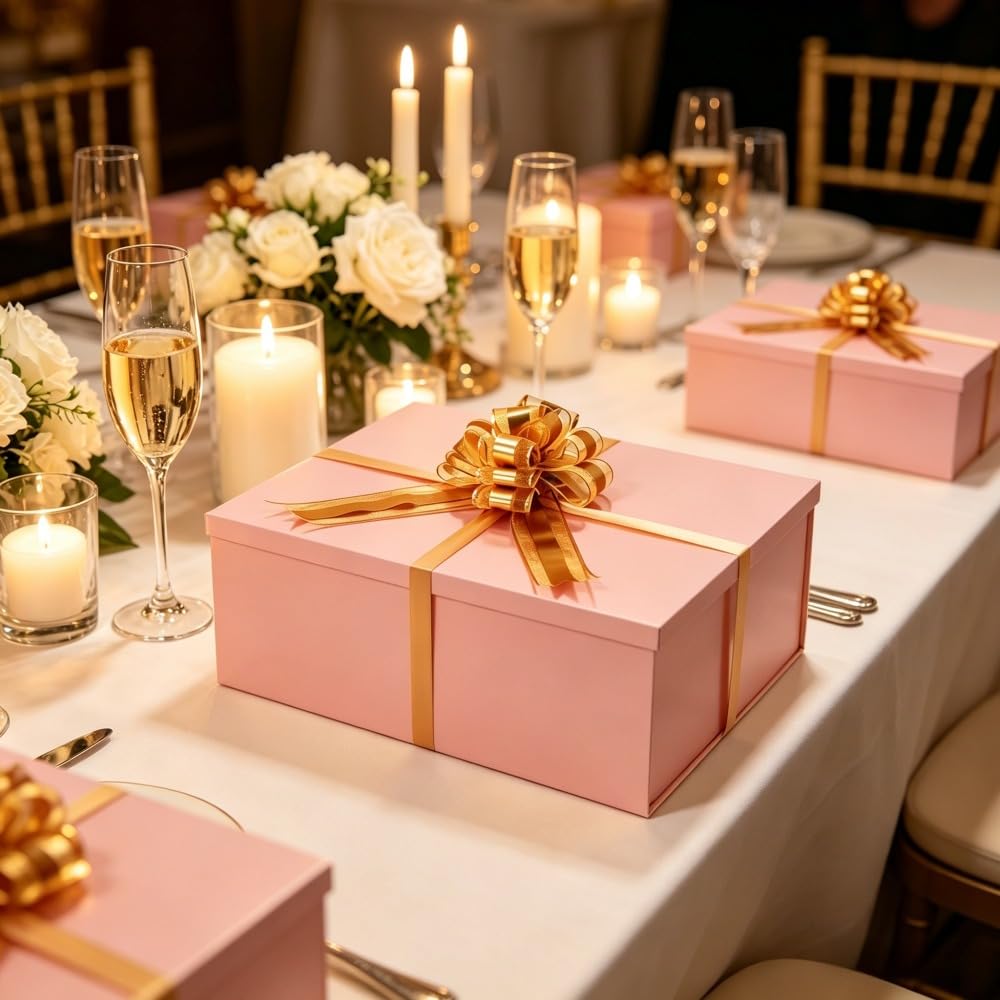 UoeRing Pink Extra Large Gift Box 1Pcs 22x17x9 inch,luxury Gift Box with Lid for Presents Birthday Christmas Valentine's Day (Includes Pull Bows,Card,Envelope,Filler)