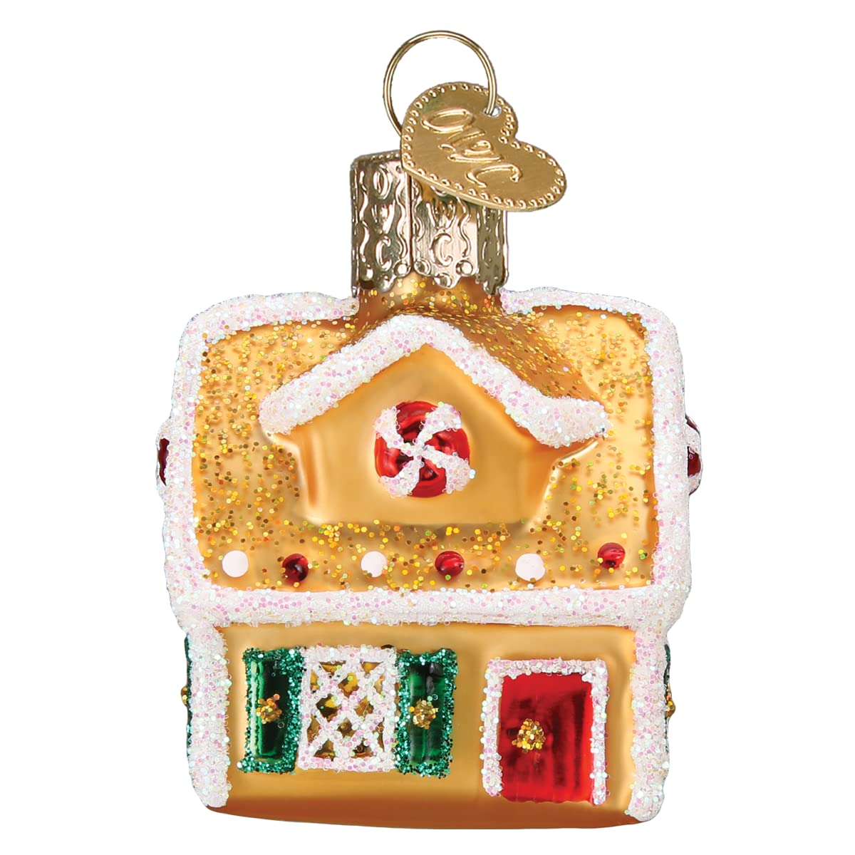 Old World Christmas Gumdrops Mini Gingerbread House Glass Blown Ornament for Christmas Tree, Handcrafted Holiday Decoration, Gingerbread Collection